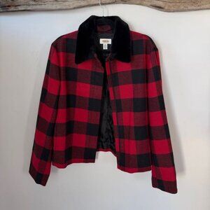 Vintage Talbots Red & Black Plaid Coat: Detachable Fur Collar, Italian Wool